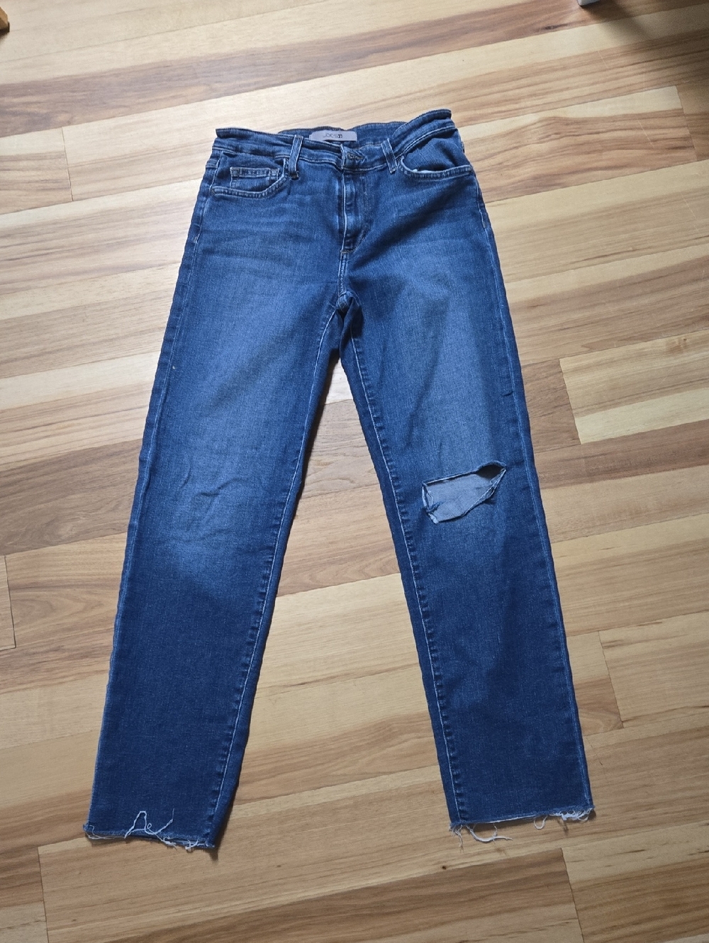 Joe's Jeans Dark Blue Straight Leg Jeans with Knee Rip